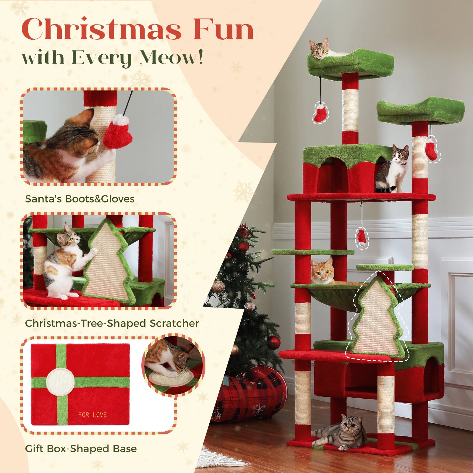 PAWZ Road 72" Large Cat Tree Tower with Hammock and Condo