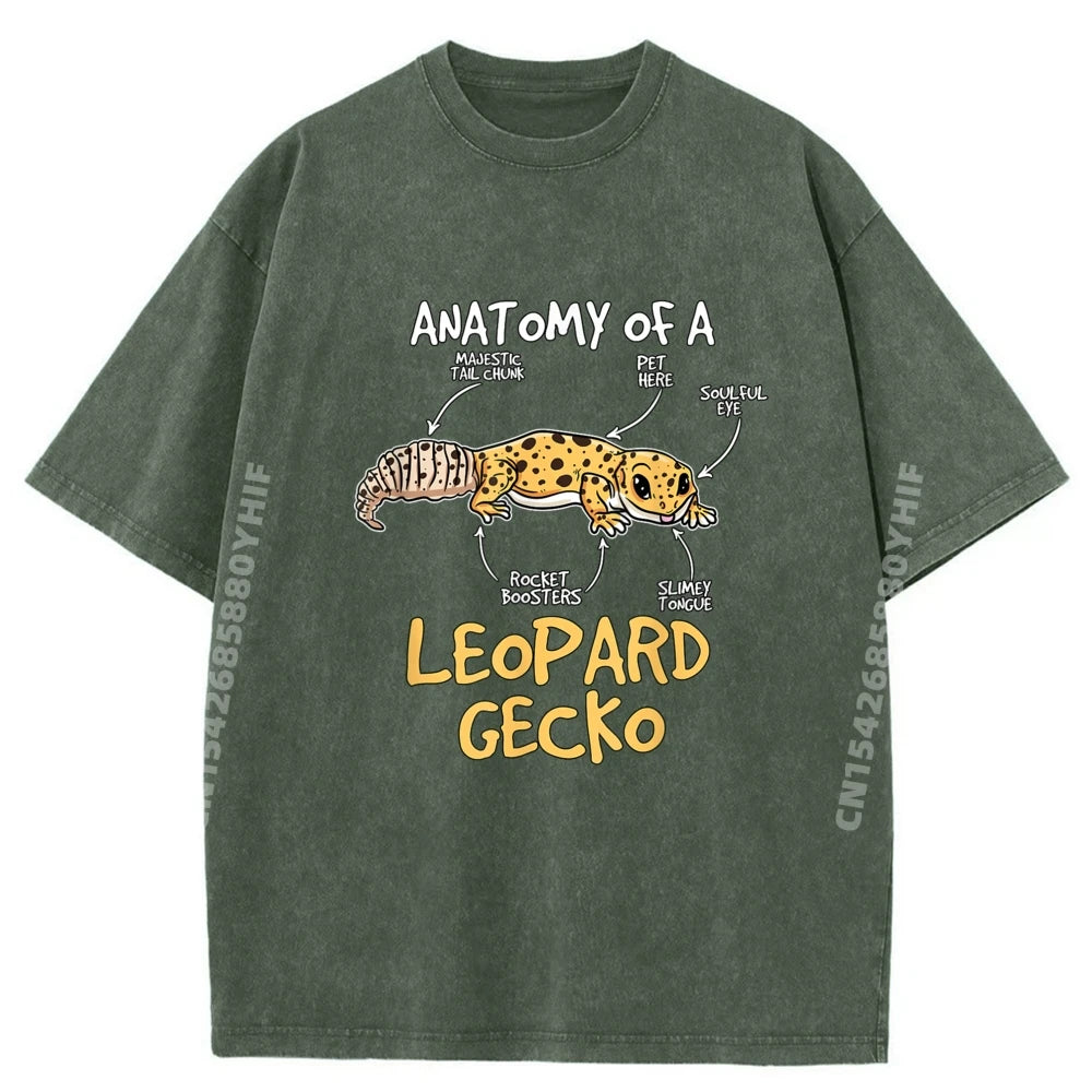 Kids Leopard Gecko Gift Anatomy of A Leopard Gecko Grey Shirt Graphic Tee Unisex Short Sleeve Tee Tshirts Washed