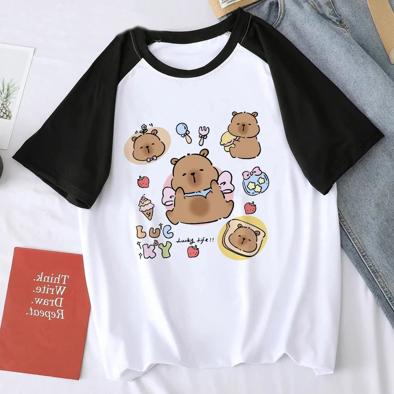 Cute Design Capybara Tshirt Women Girl T-Shirt Capibara Cartoons Clothes Capybaras T Shirt Casual Top Clothes