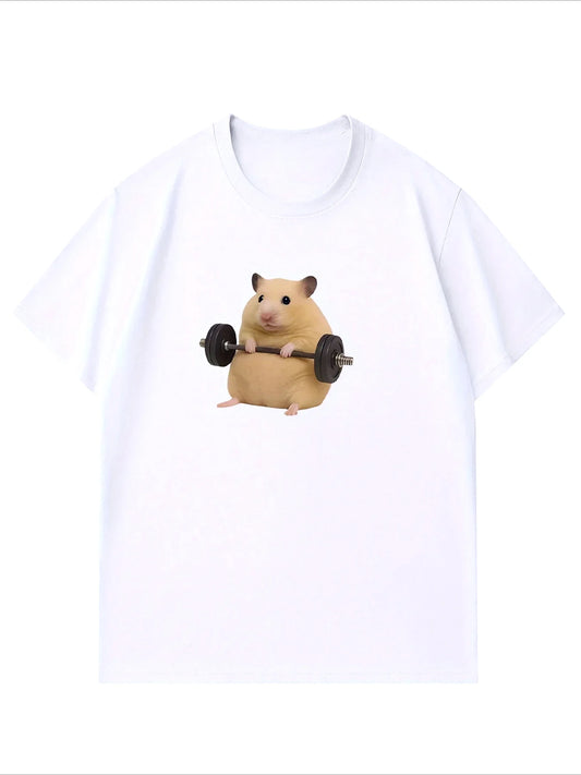 Women's Light Green Hamster Lifting Weights Graphic Harajuku Short Sleeve Casual Meme T-shirt Clothing Street Aesthetic Clothes