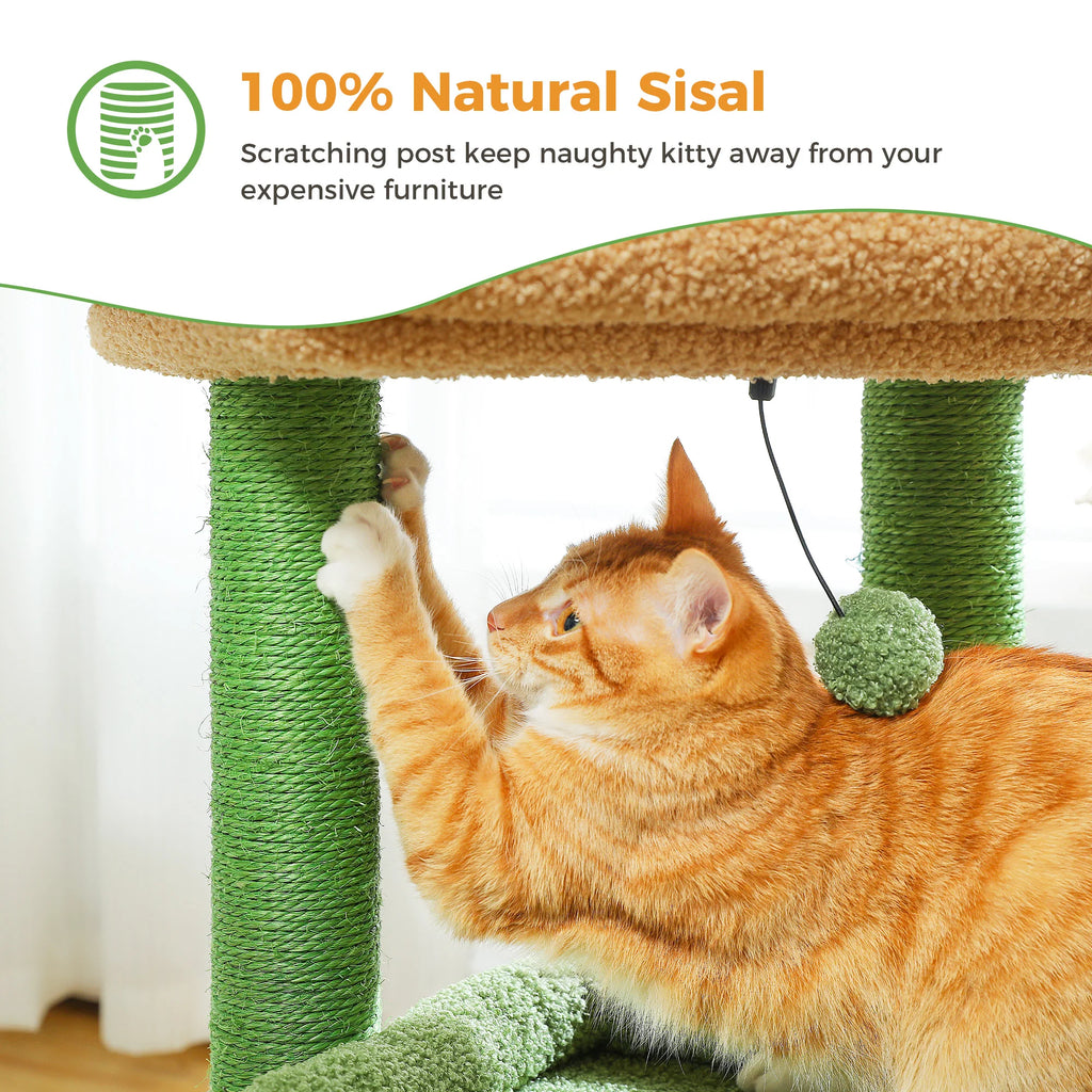Cat Tree Cat Tower with Cozy Condo, Wide Top Perch,Natural Sisal Posts, Soft Plush,Playful Pom-Pom Suitable for 1-2 Indoor Cats