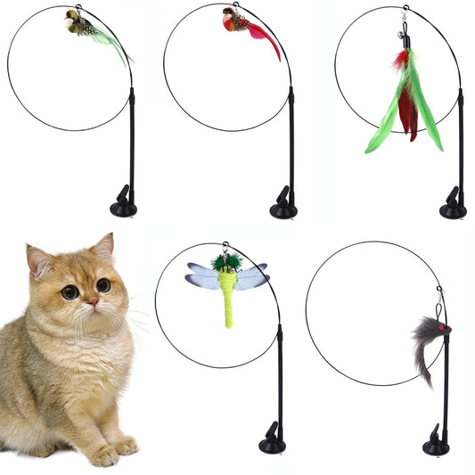 Cat Toys Simulation Bird interactive Sucker Feather Bird with Bell Cat Stick Toy for Kitten Playing Teaser Wand Toy Cat Supplies