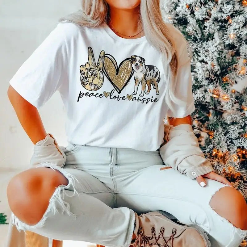 Peace Love Aussie Shirt - Australian Shepherd Owner T-Shirt - Dog Mom Apparel...