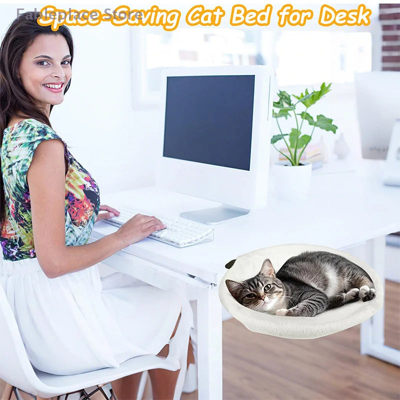 1 Piece Cat Desk Bed Comfortable And Soft Round Desktop Cat Perch Desktop Mounted Cat Litter Box With Pet Mat