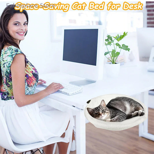 1 Piece Cat Desk Bed Comfortable And Soft Round Desktop Cat Perch Desktop Mounted Cat Litter Box With Pet Mat