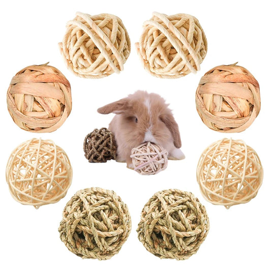 2pcs Small Animals Play Balls Rolling Activity Chew Toys Gnawing Treats for Rabbits Guinea Pigs Chinchilla Bunny Natural Balls