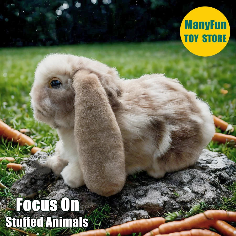 Realistic Lop Ear Rabbit Plush Toy, Lop Rabbit Plushie, Lifelike White Brown Bunny Stuffed Animal, Holland Lop Simulation Doll
