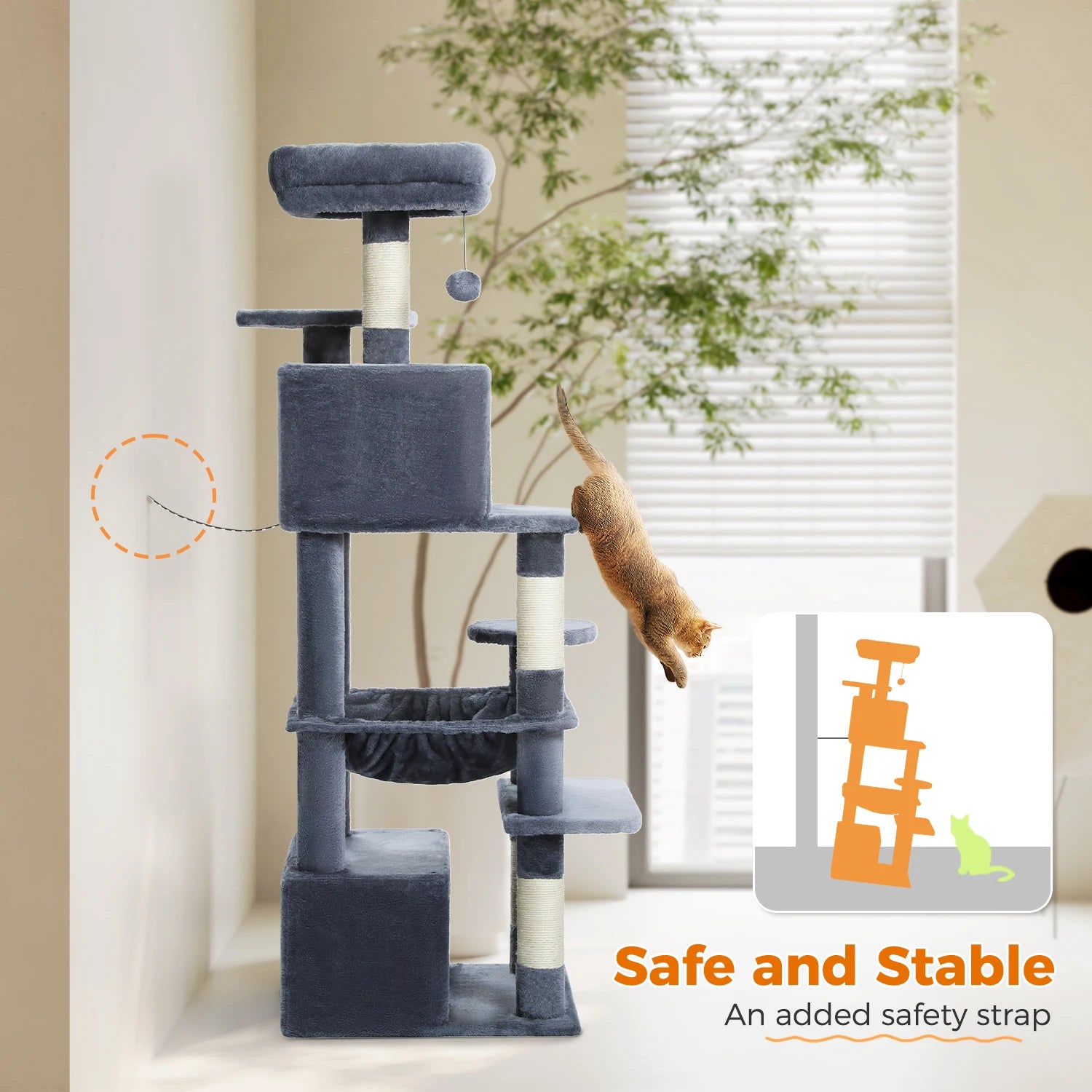 PAWZ Road 72" Large Cat Tree Tower with Hammock and Condo