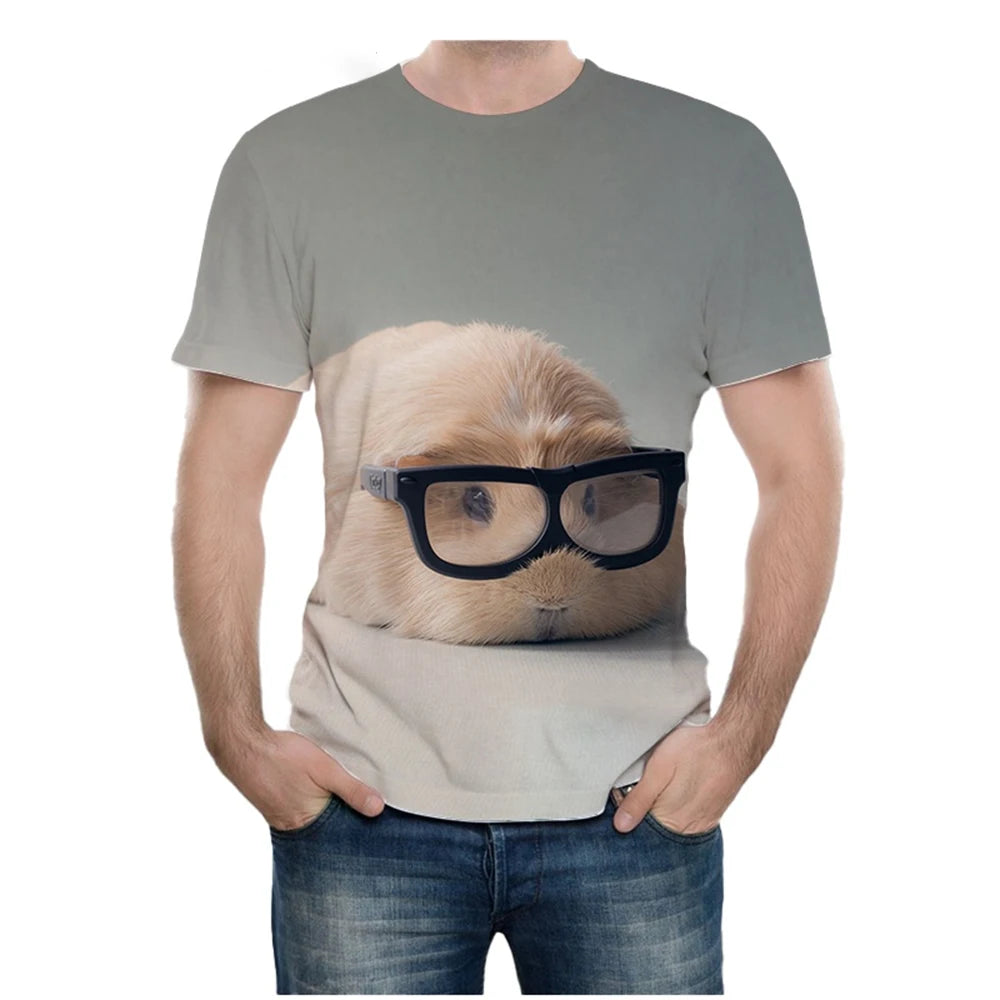 Summer new fashion novel animal guinea pig 3D printing cute guinea pig pattern casual comfortable short sleeved T-shirt