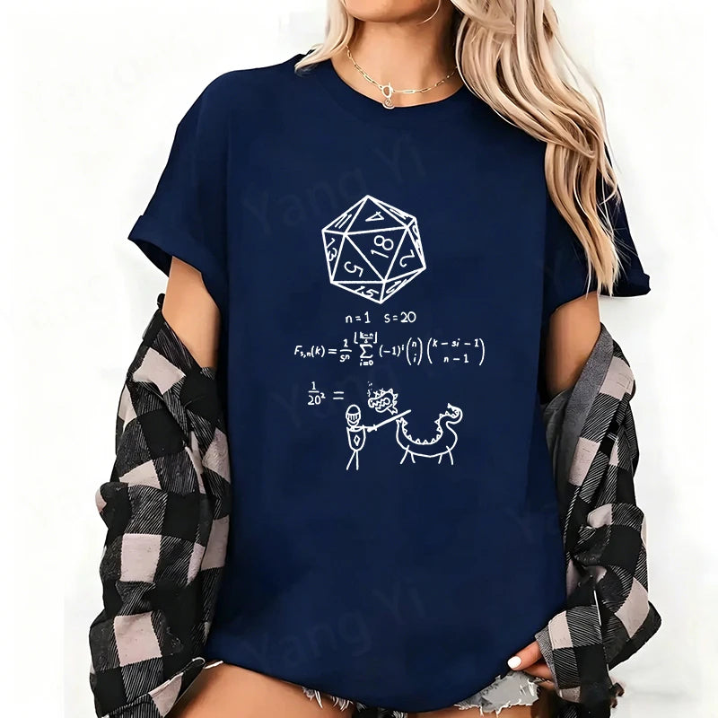 Adventurers Fight Againsts Dragon Print Cotton T-shirt Women Men Summer Casual Short Sleeve Round Neck Top Numerical Formula Tee