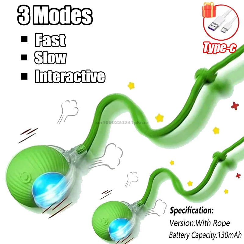 New Cat Interactive Ball Toy Automatic Rolling Ball Faux Tail Rechargeable Smart Pet Electric Toy Dog Cat Training Imitate Mouse