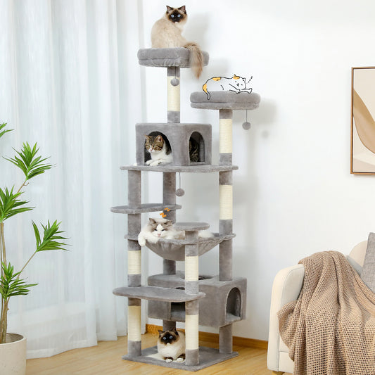 PAWZ Road Large Cat Tree Tower - 72" Multi-Level with Condo Grey