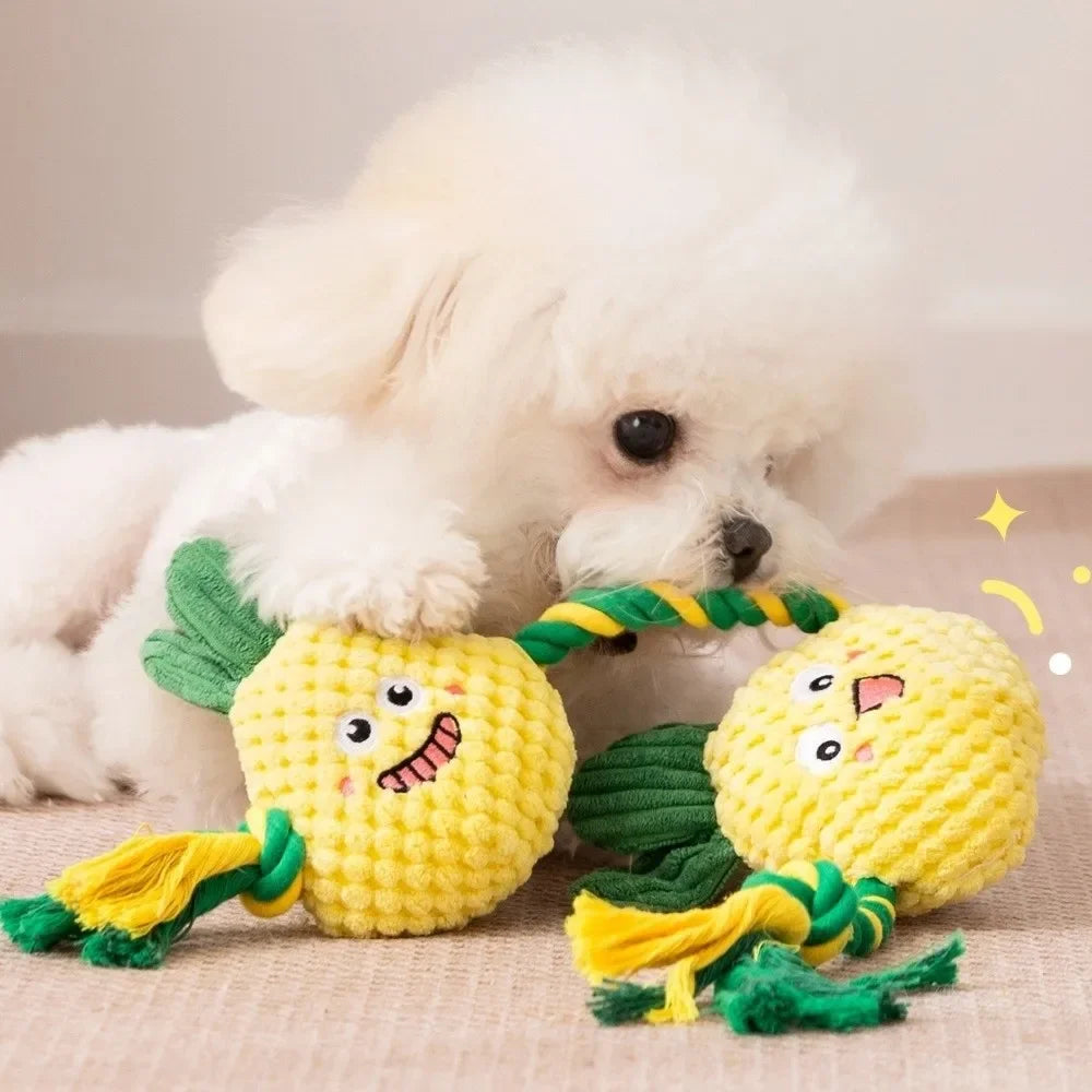 Dog Teeth Cleaning Toy Fruit Shape Bite Resistant Dog Plush Toy Built-in Sounder Can Bite Vocal Squeaky Dog Toy
