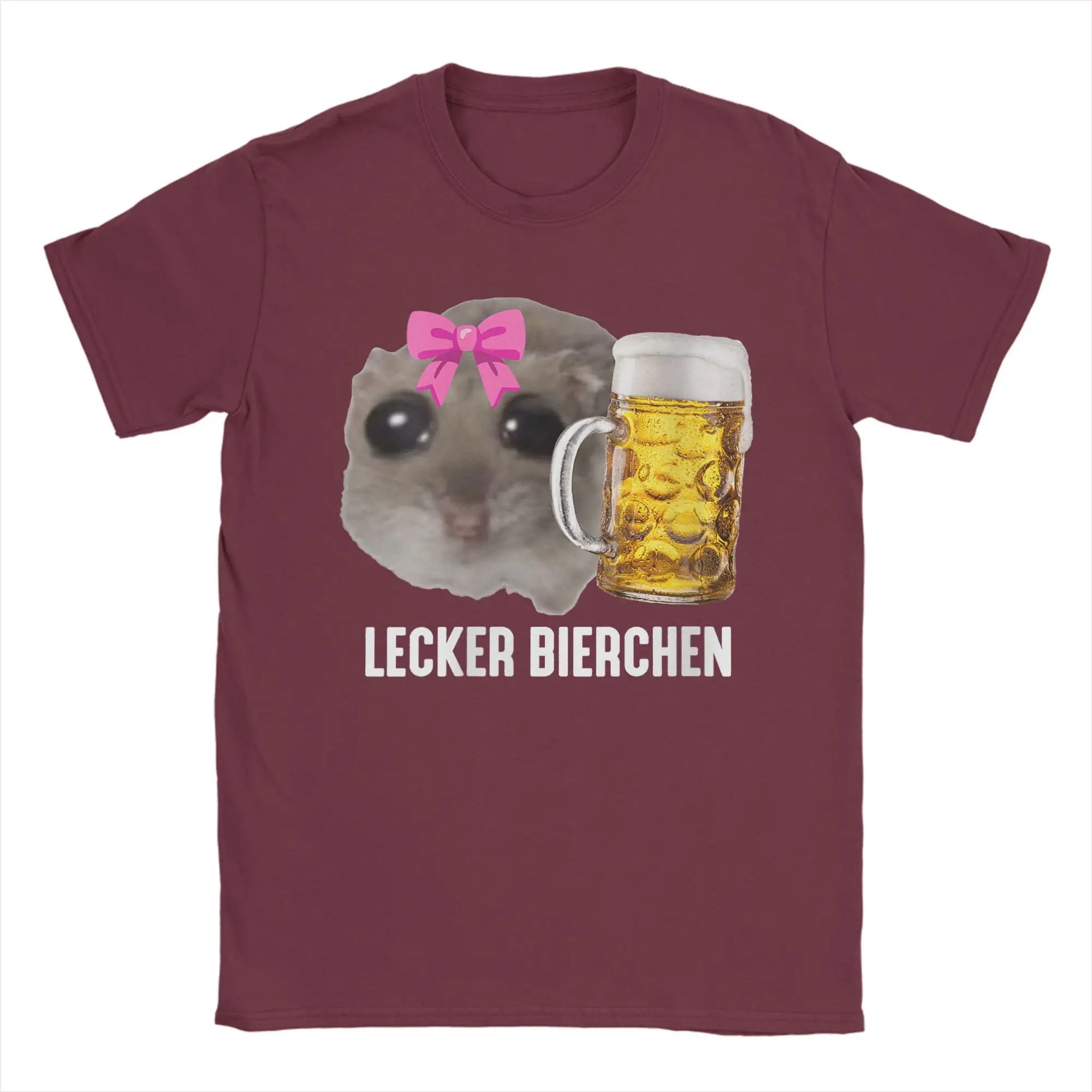 Delicious Beers Sad Hamster Meme Men's T Shirt Lecker Bierchen Vintage Tees Short Sleeve O Neck T-Shirt Cotton Adult Clothing