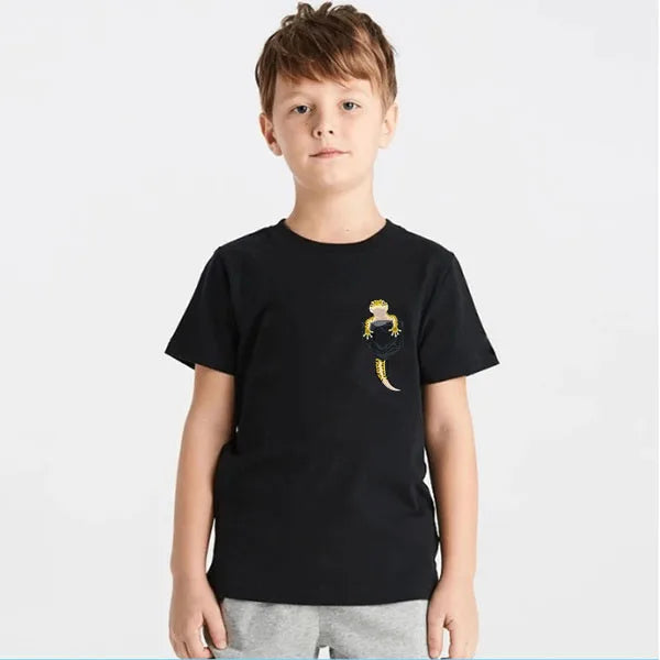 Cute Lizard Reptile Leopard Gecko Pocket Gifts Men Women Kids T-Shirt Funny Y2k Design Aesthetic Clothes Novelty Gift Gecko Tees