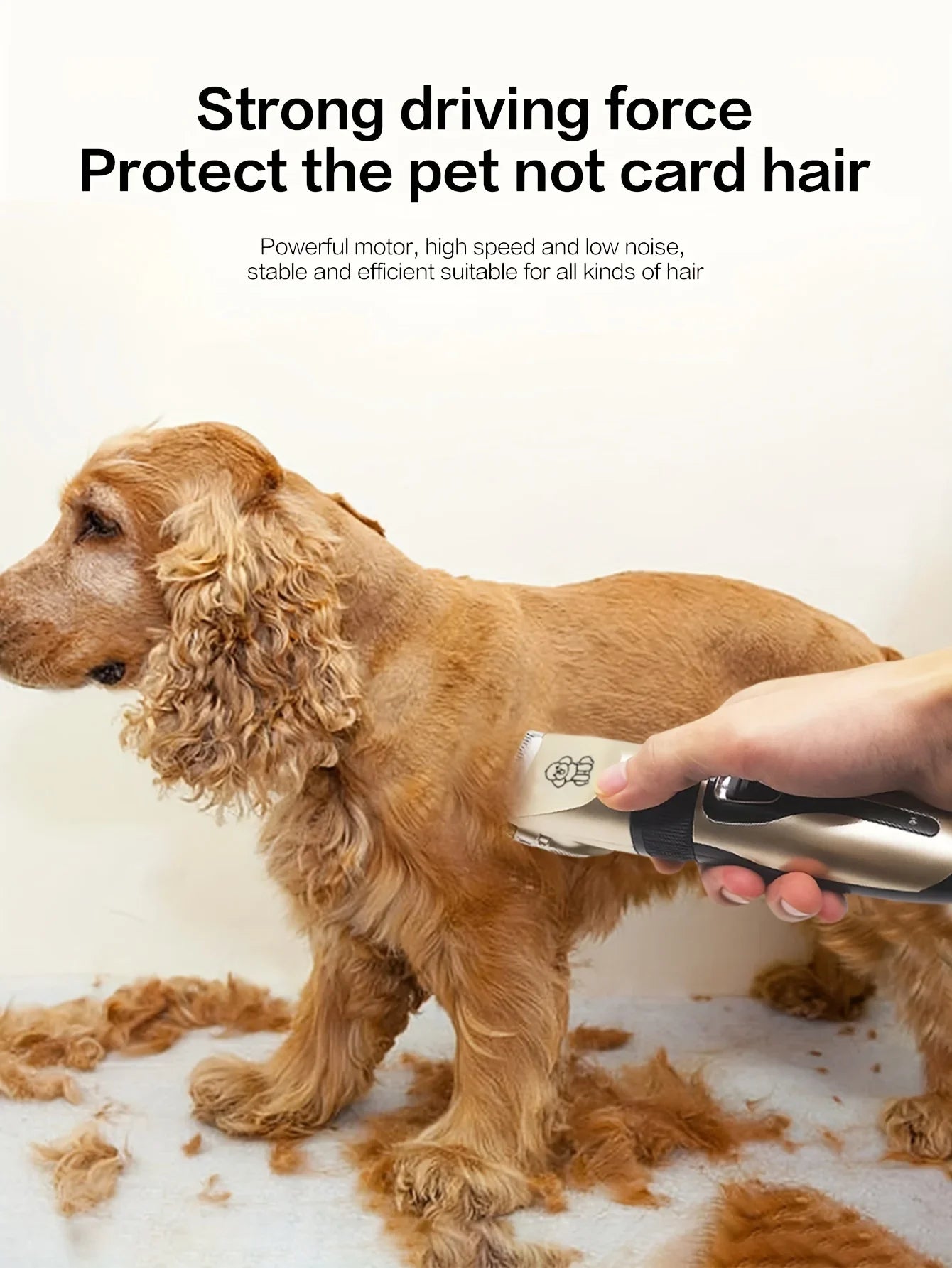Low-noise professional USB rechargeable pet grooming tool set, equipped with thickened ceramic blades and 4 different blade head