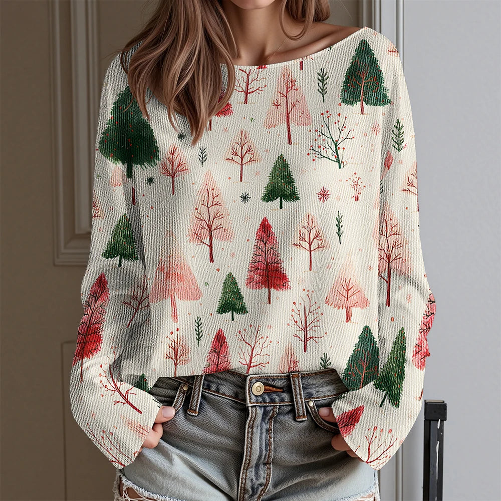 Dachshund Ugly Christmas Party T-Shirt Women's Sexy Off-Shoulder Long Sleeve Top Funny Xmas Dog Print Holiday Blouse Plus Size