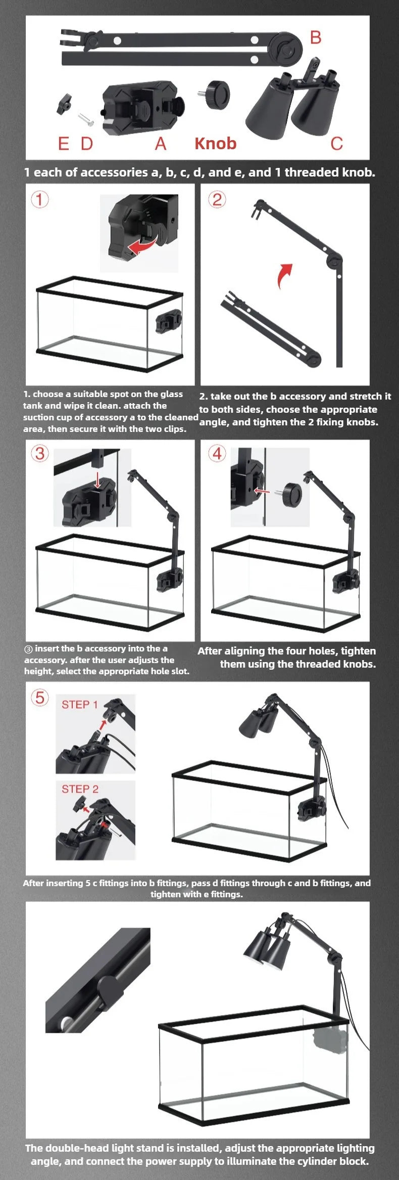 Reptile Terrarium Adjustable Dual-head Lamp Stand Adsorption Removable UVB UVA Lamp Stand Reptile Habitat Supplement Calcium