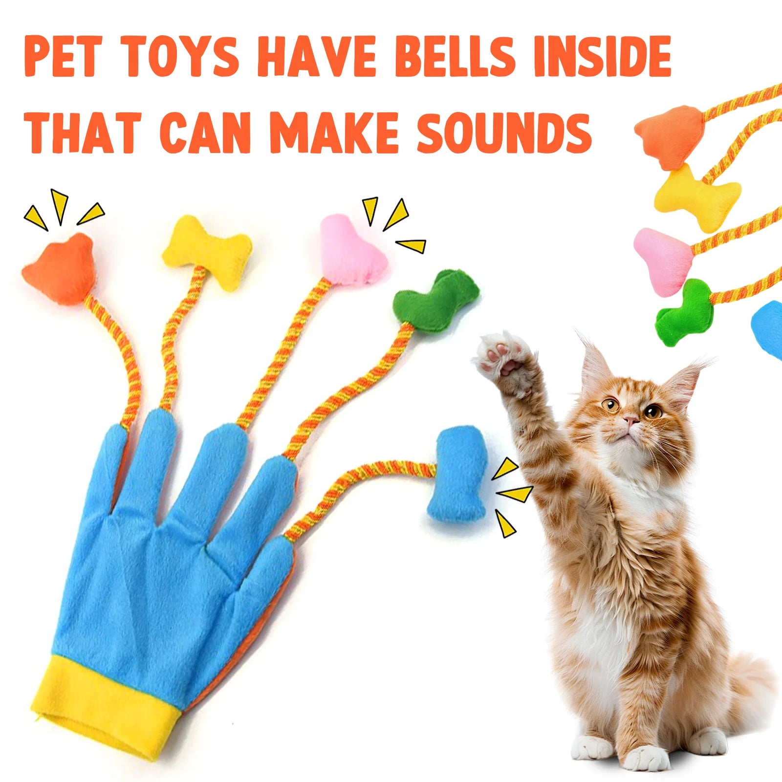Cats Interactive Toys Funny Play Glove Toys Stuffed Plush Teaser Mitts with Built-In Bell Five- Scratch Teasing Indoor Cats Toy