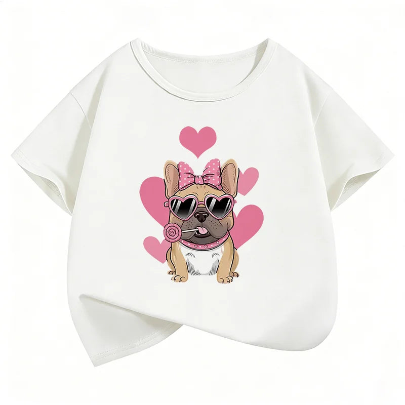 Summer Spring Fashion Cute French Bulldog Design Printed T Shirts short sleeve Kids Children's T-shirt Boys Girls Casual Top Tee