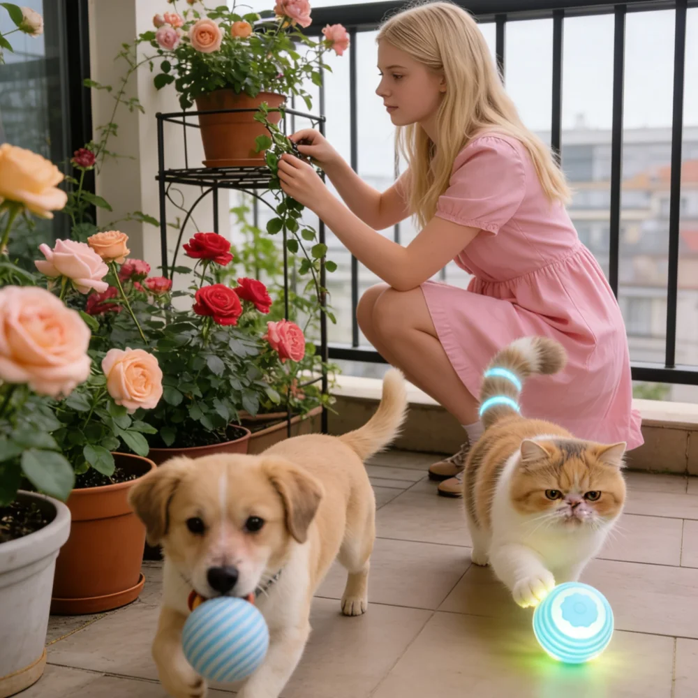 Pet Toy Ball with Tail Rope，Smart Automatic Pet Chase Ball Toy, Upgraded Speedy Tail Kitten Toy for Bored Indoor Adult Pets