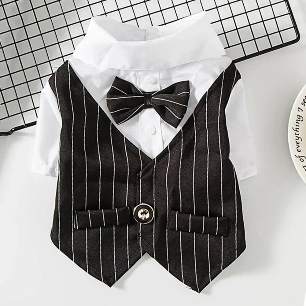 English Style Gentleman Dog Dress Puppy Suit with Tie for Formal Occasions Four Seasons Wedding Pet Photo Teddy Clothes