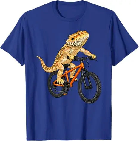 Funny Bearded Dragon on A Bicycle Cycling T-Shirt Boys Fashion Aesthetic Clothes Y2k Lizards and Pogona Cute Streetwear Tee Gift