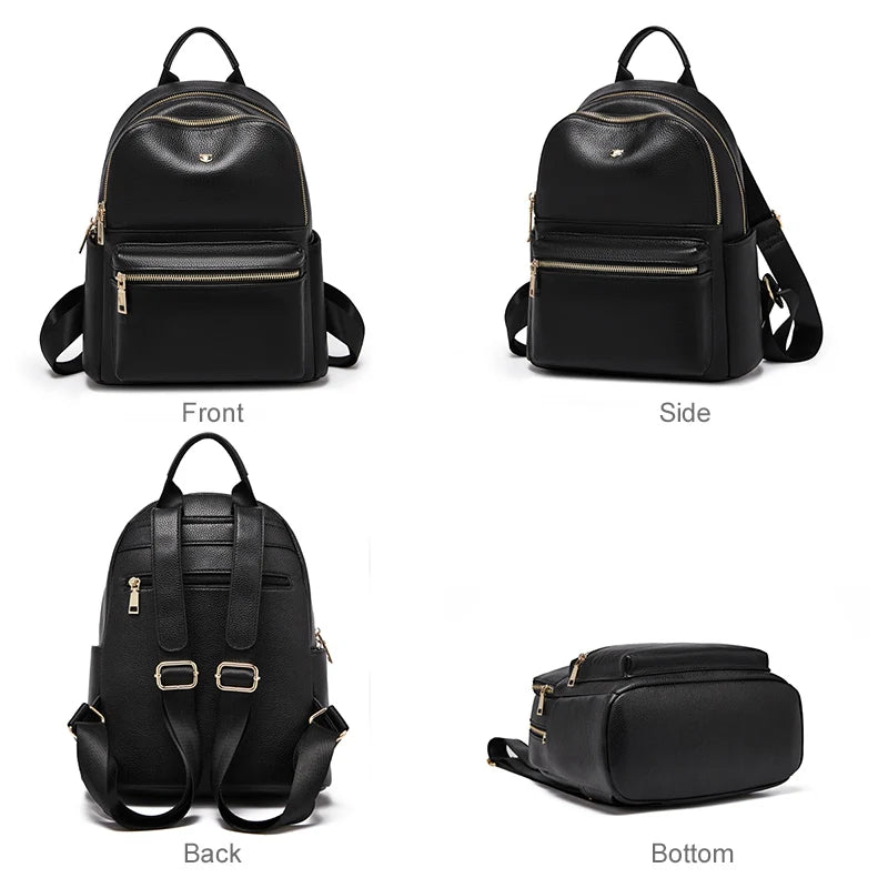 FOXER Brand Genuine Leather + Microfiber Women's Backpack Fashion Female Travel Bag Large Capacity Waterproof Backpack