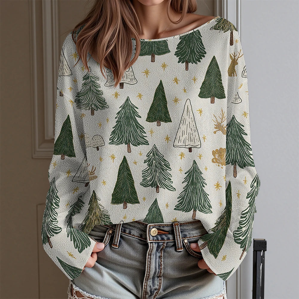 Dachshund Ugly Christmas Party T-Shirt Women's Sexy Off-Shoulder Long Sleeve Top Funny Xmas Dog Print Holiday Blouse Plus Size