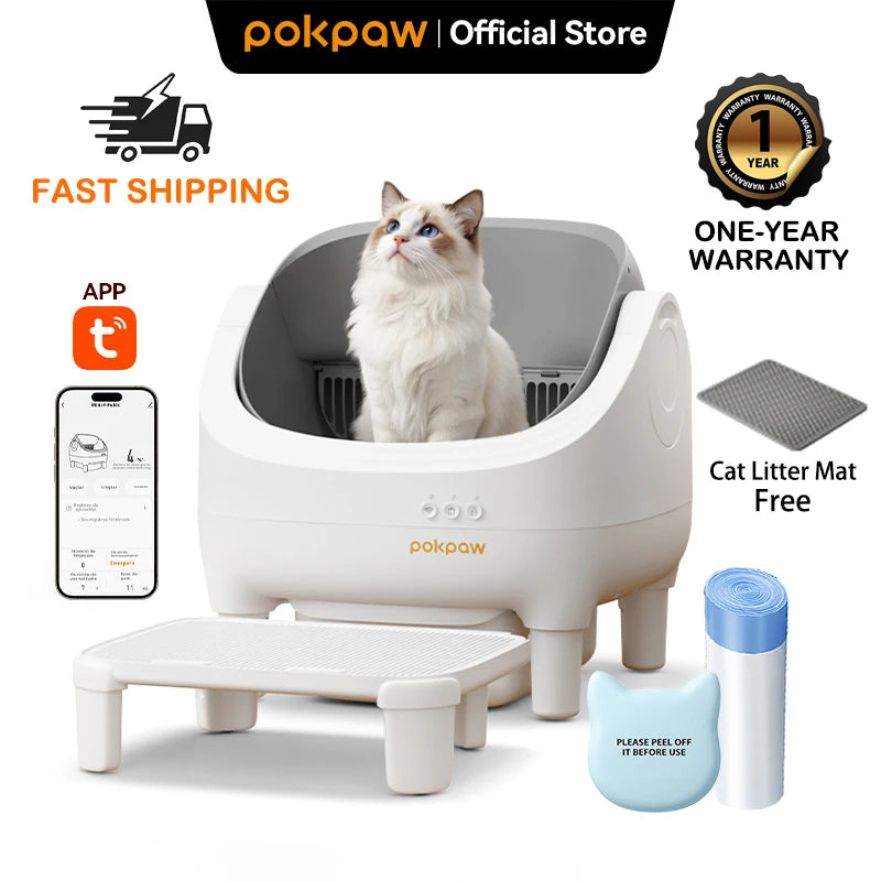 Pokpaw Automatic Self-cleaning Litter Box for Cats – 76L Large Smart Cat Toilet Open Sandbox for Cat Pet Supplies