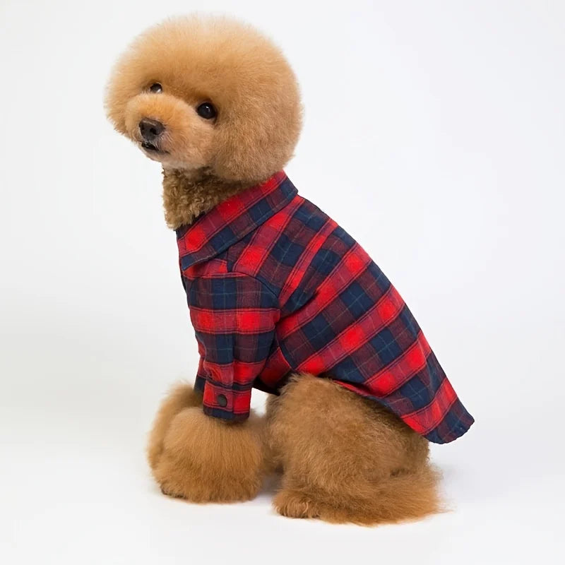 Red Black Checkered Pet Dog Clothing Teddy Pomeranian French Bulldog Shirt Cute Animal Print Doggie Outfit with Checkered Legs