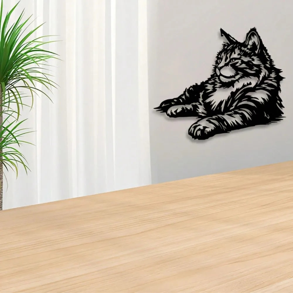 1pc Maine Coon Metal Wall Art, Cat Sculpture Decor for Bedroom, Powder-Coated Holiday Gift for Cat Lovers