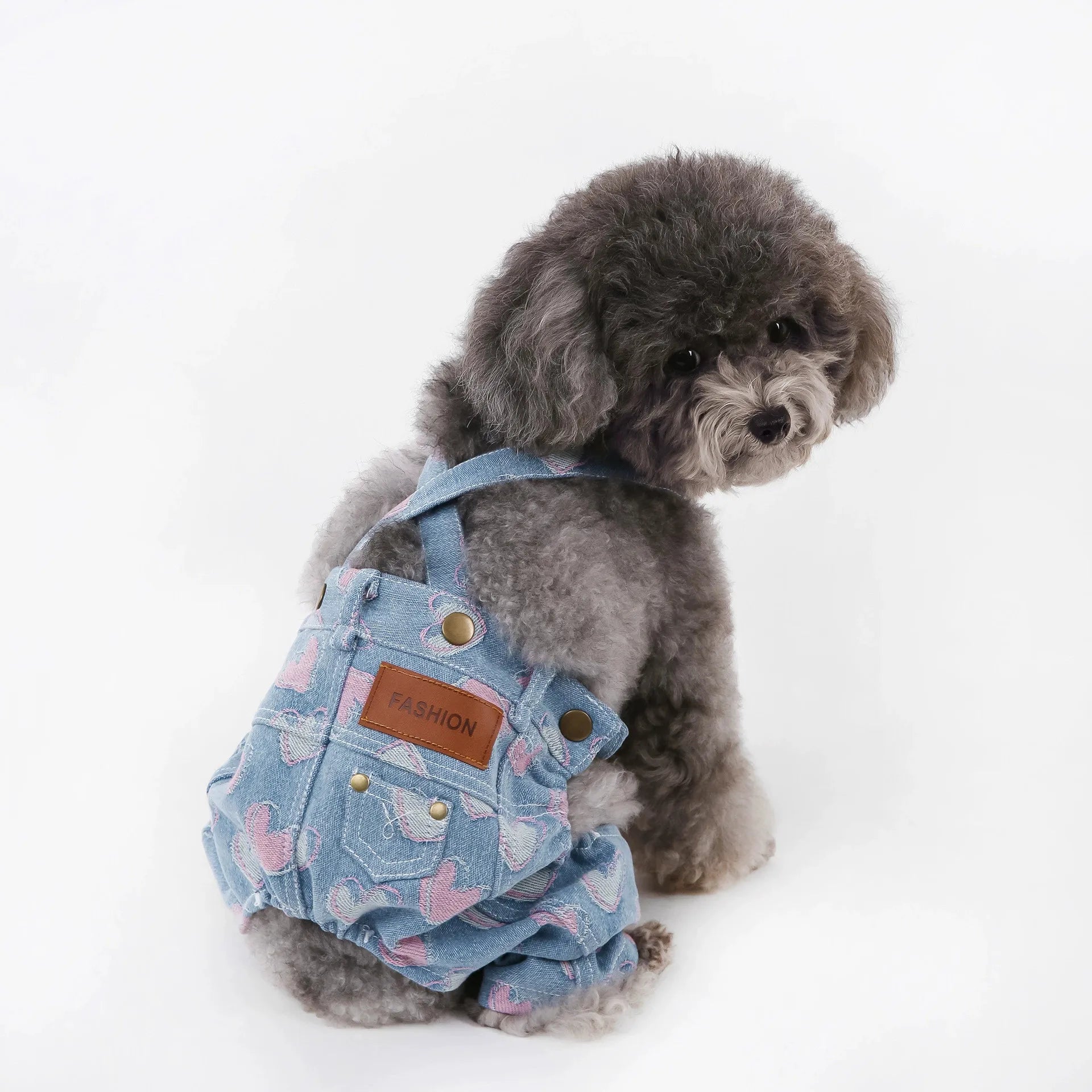 Love-Themed Embroidery Design Comfortable Pet Jeans For Small Dogs Terriers Beagles, Poodles Maltese Belted Pants