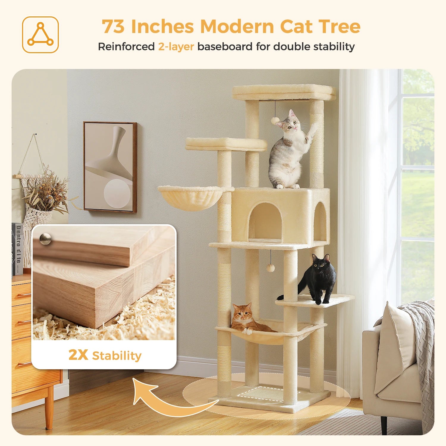 Large Cat Tree for Indoor Cats Multi-Level Cat Tower with Scratching Posts Soft Hammock Large Cat Condo Cat Accessories Cat Toys