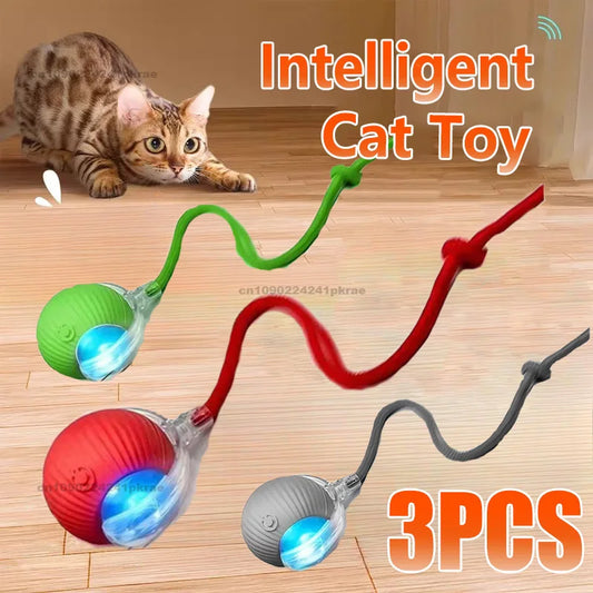 New Cat Interactive Ball Toy Automatic Rolling Ball Faux Tail Rechargeable Smart Pet Electric Toy Dog Cat Training Imitate Mouse