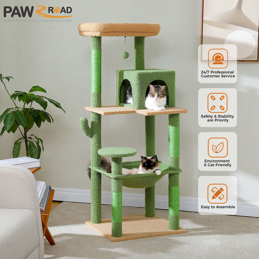 PAWZ Road Cactus Cat Tree Tower for Large Cats - Green 56"