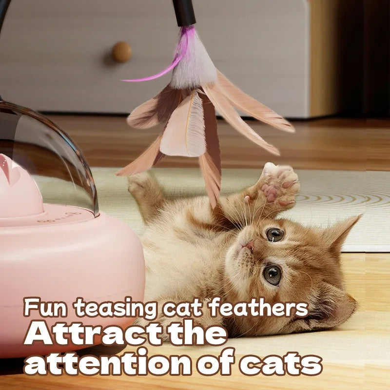 UFO 3-in-1 Automatic Interactive Cat Toy, Laser + Feather + Smart Obstacle Avoidance, USB Rechargeable
