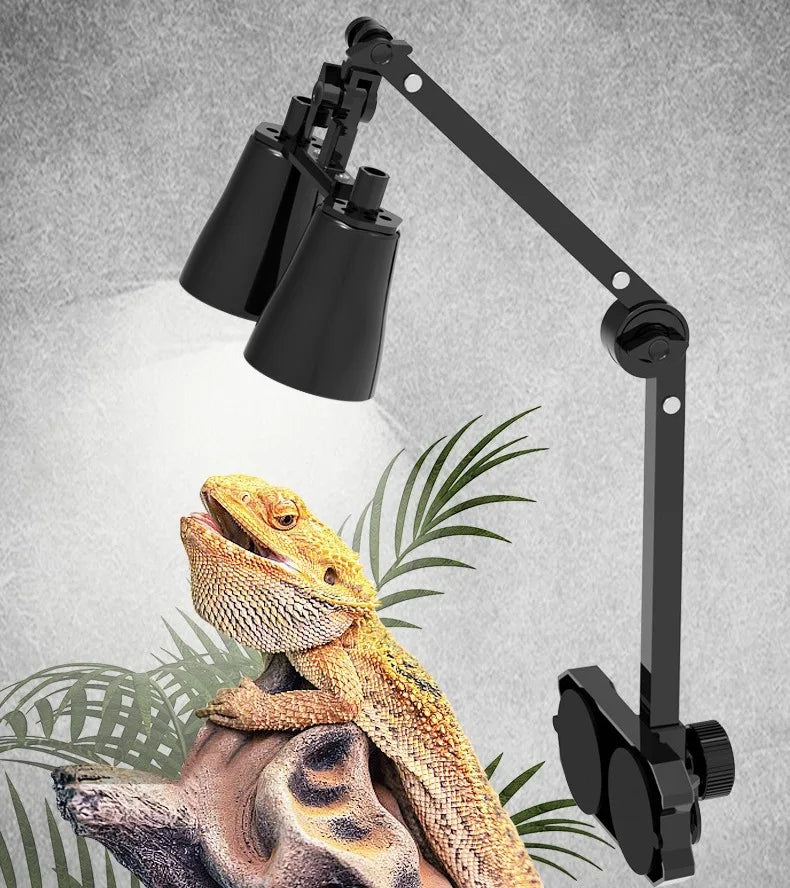 Reptile Terrarium Adjustable Dual-head Lamp Stand Adsorption Removable UVB UVA Lamp Stand Reptile Habitat Supplement Calcium