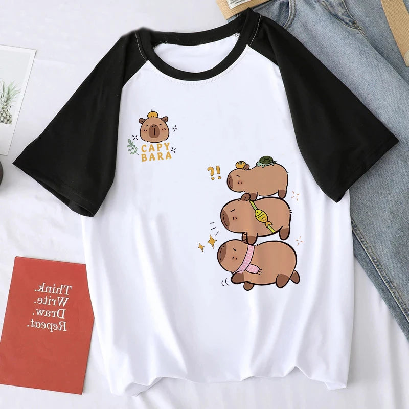 Cute Design Capybara Tshirt Women Girl T-Shirt Capibara Cartoons Clothes Capybaras T Shirt Casual Top Clothes