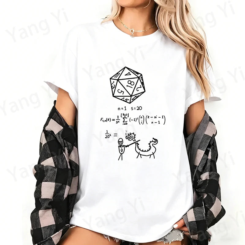 Adventurers Fight Againsts Dragon Print Cotton T-shirt Women Men Summer Casual Short Sleeve Round Neck Top Numerical Formula Tee
