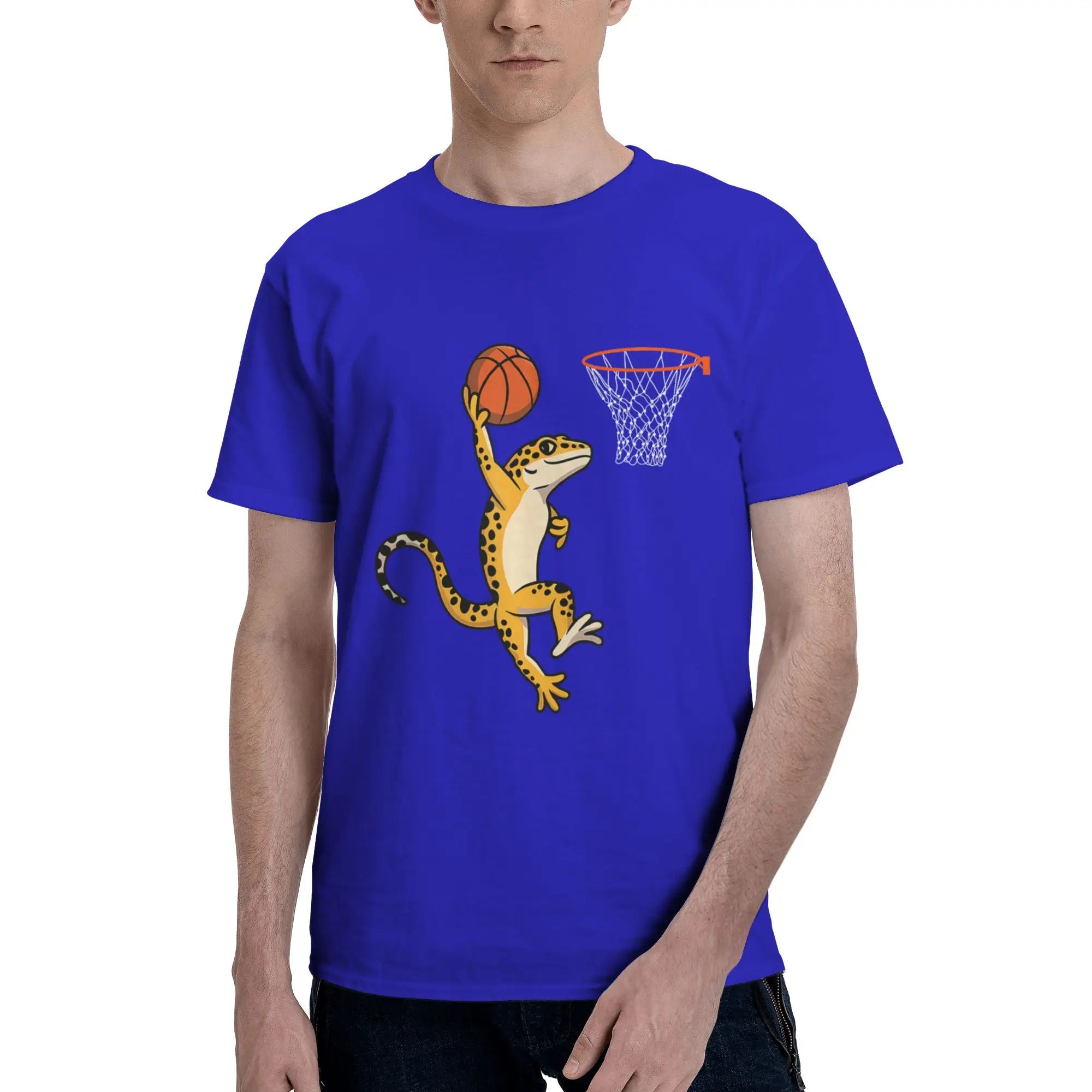 Leopard Gecko Playing Sports Lizard & Reptiles Basketball Men T-Shirt Clothes  Tees Short Sleeve fugees 100% Cotton