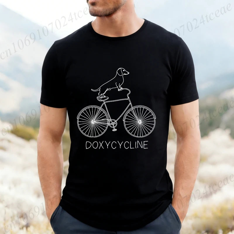Dachshund Bicycle Printed Graphic T Shirts For Men Casual O Neck Short Sleeve T-Shirts Fashion Streetwear Vintage Male Tops