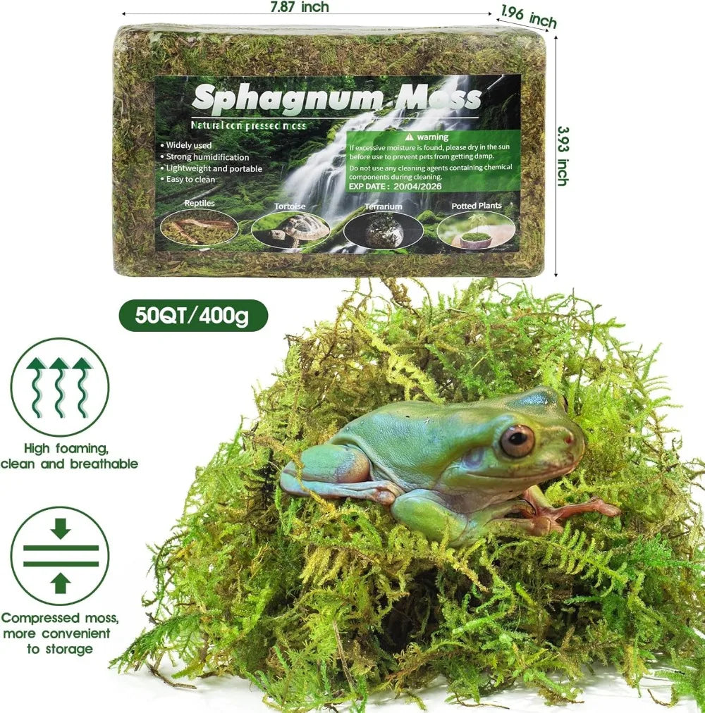 14OZ Natural Sphagnum Moss for Reptiles, Terrarium Bedding & Substrate for Snakes, Gecko, Frogs (50QT)