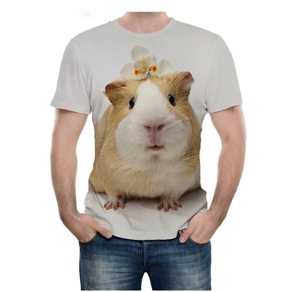 Summer new fashion novel animal guinea pig 3D printing cute guinea pig pattern casual comfortable short sleeved T-shirt