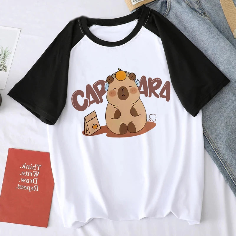 Cute Design Capybara Tshirt Women Girl T-Shirt Capibara Cartoons Clothes Capybaras T Shirt Casual Top Clothes