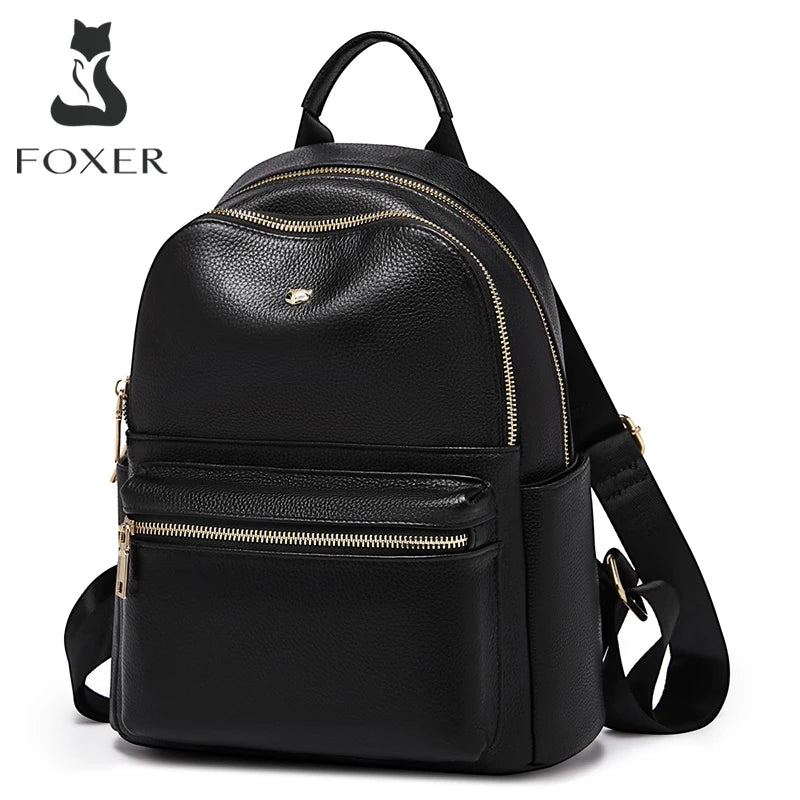 FOXER Brand Genuine Leather + Microfiber Women's Backpack Fashion Female Travel Bag Large Capacity Waterproof Backpack