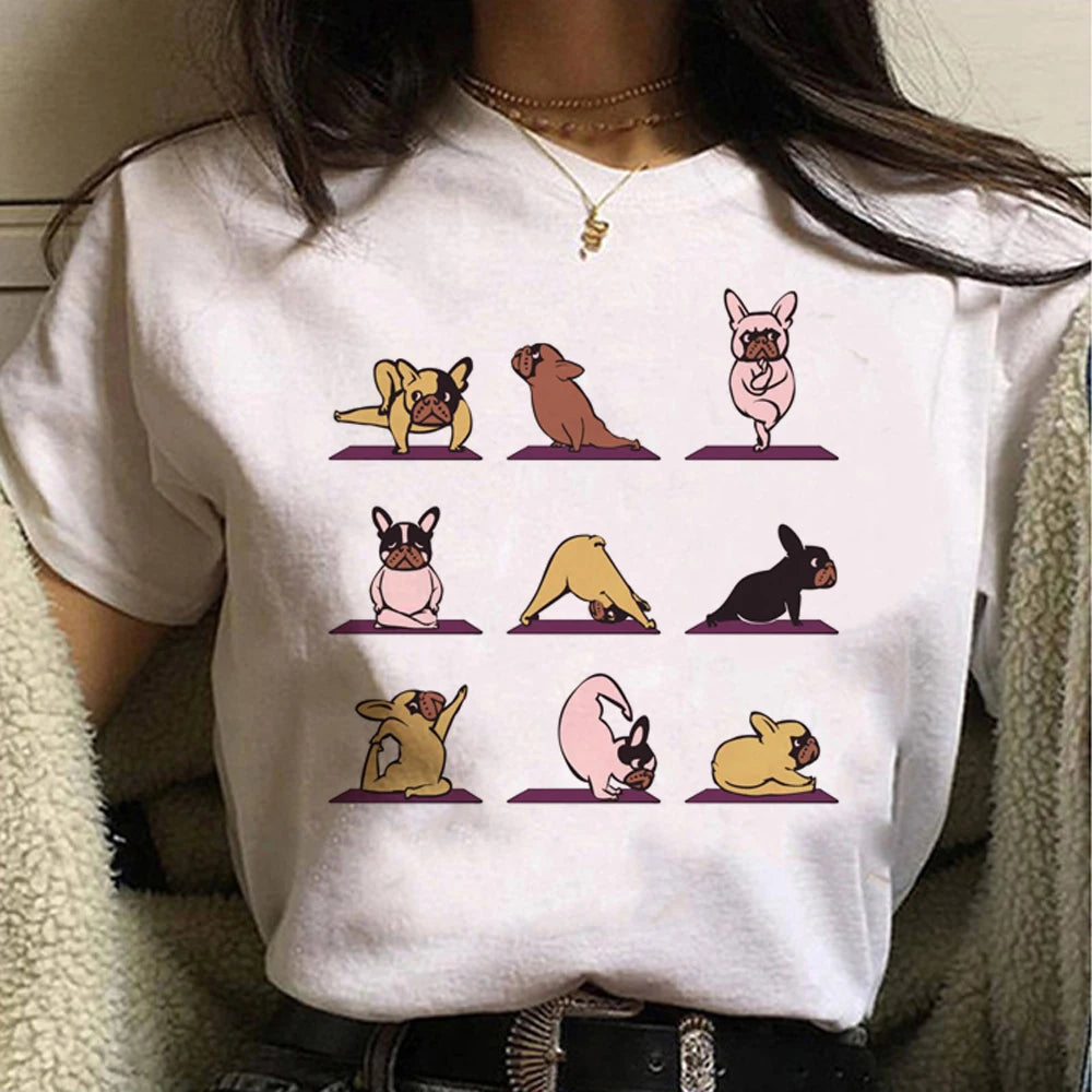 French Bulldog t shirt women graphic Tee girl Japanese clothes