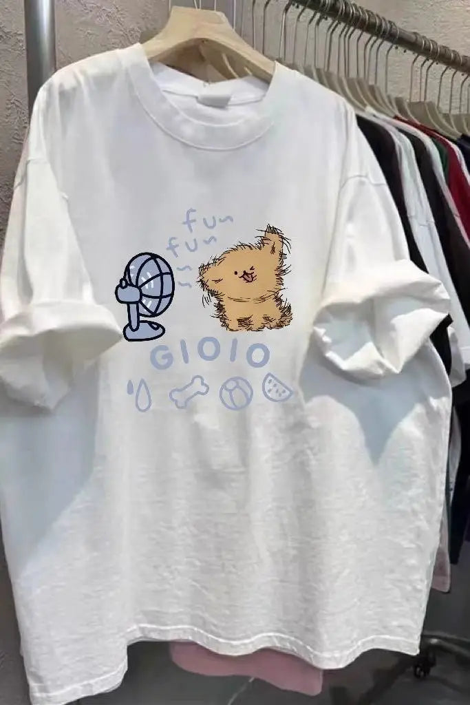 Women's Cute Dog Print Oversized T-shirt Cotton Plus Size Casual Summer Top