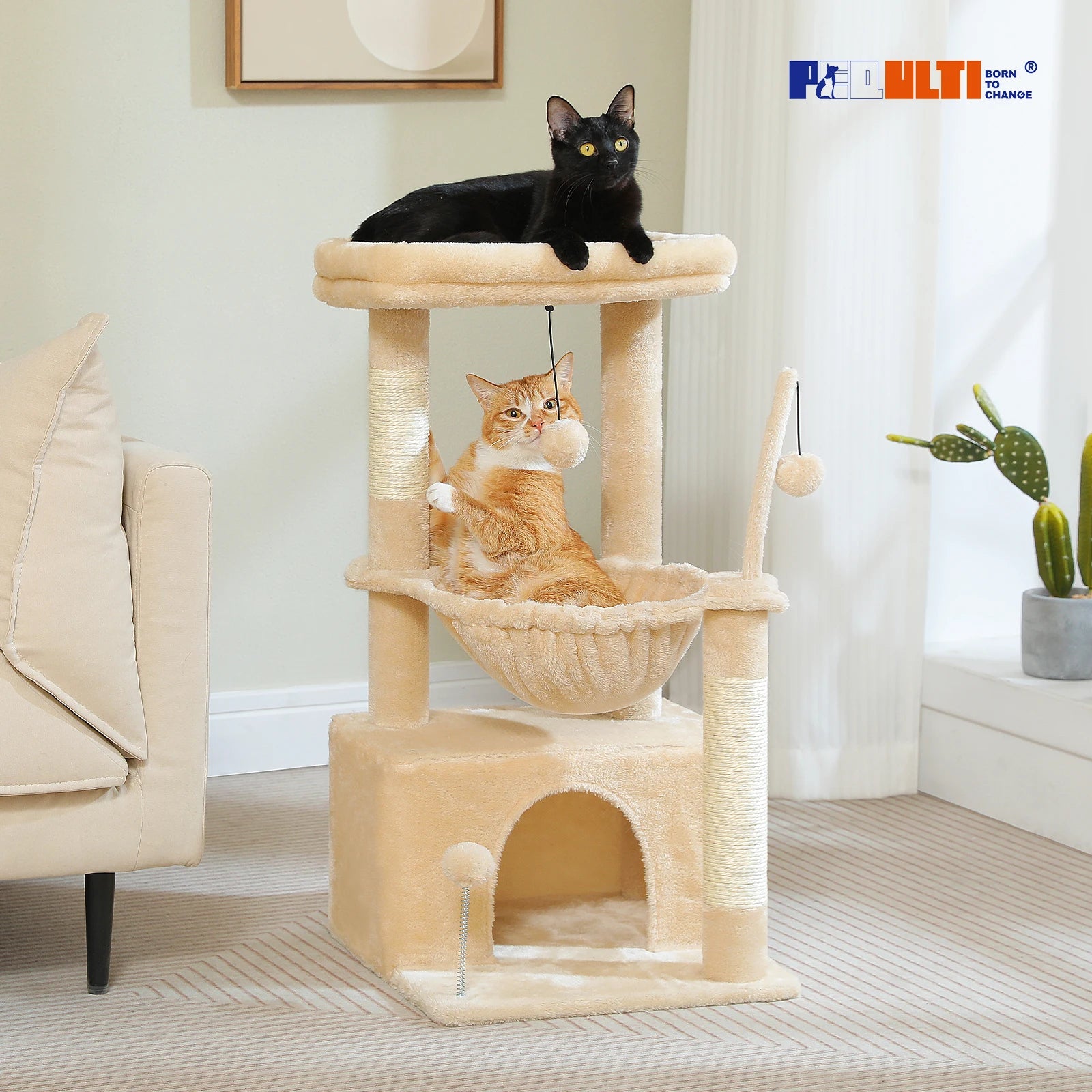 Pequlti Multi-Level Cat Tree Tower with Condo and Hammock