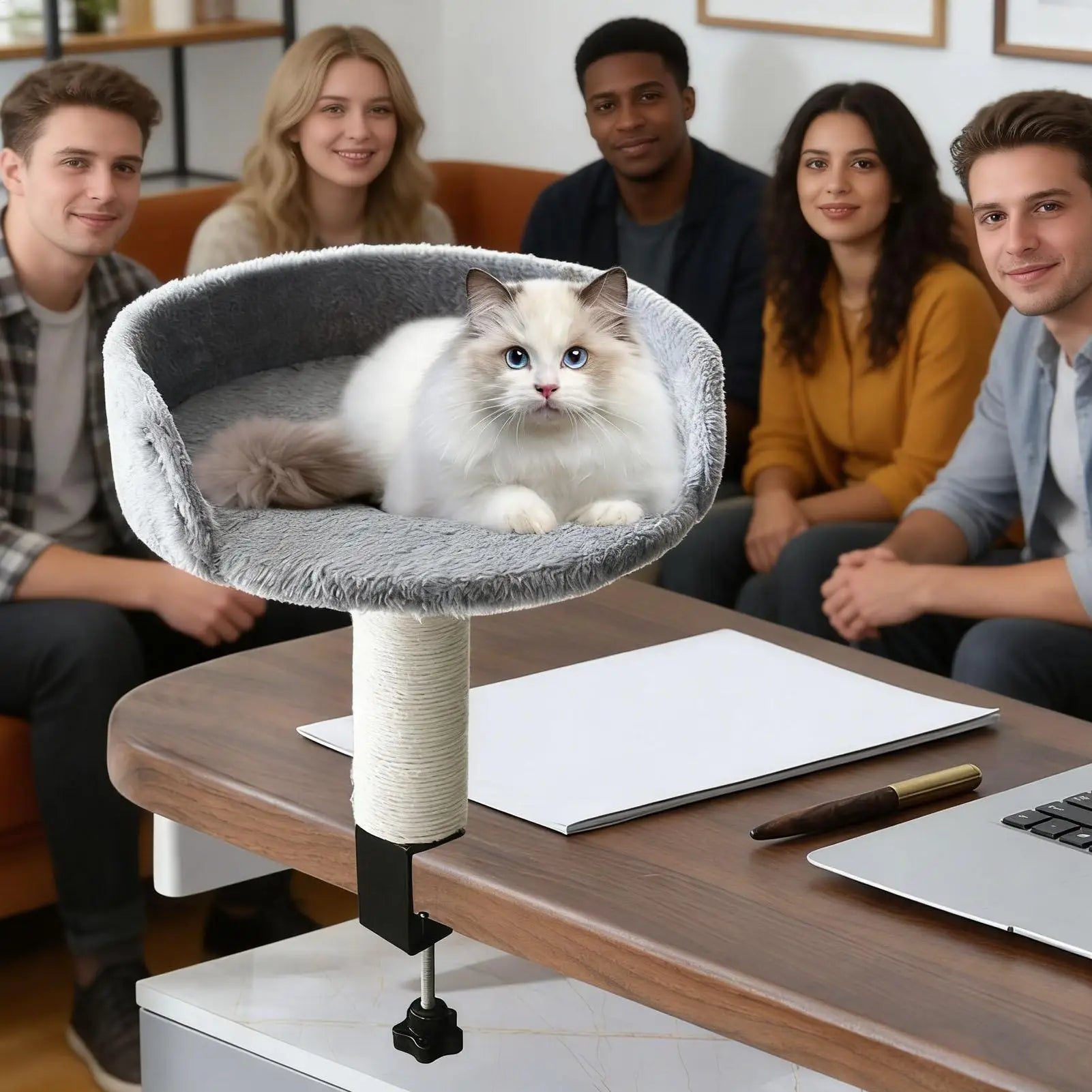 Cat Bed for Desk 360 Rotating Hammock for Cat Desk Clamp Kitten Bed for Kittens Pets Animals Indoor Home Apartment Living Room